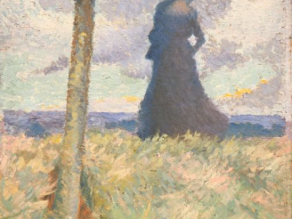 Vente aux enchères ALET. "Jeune femme en lisière de forêt". Huile sur toile, monogrammée 