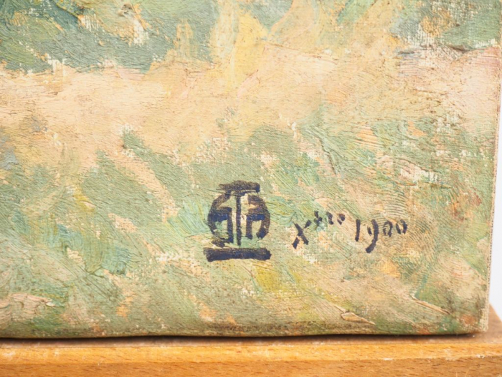 ALET. "Jeune femme en lisière de forêt". Huile sur toile, monogrammée 