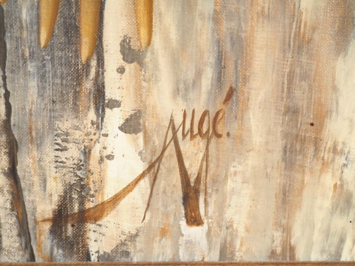 Philippe AUGE. "Jeune fille à la rose". Huile sur toile, signée en bas