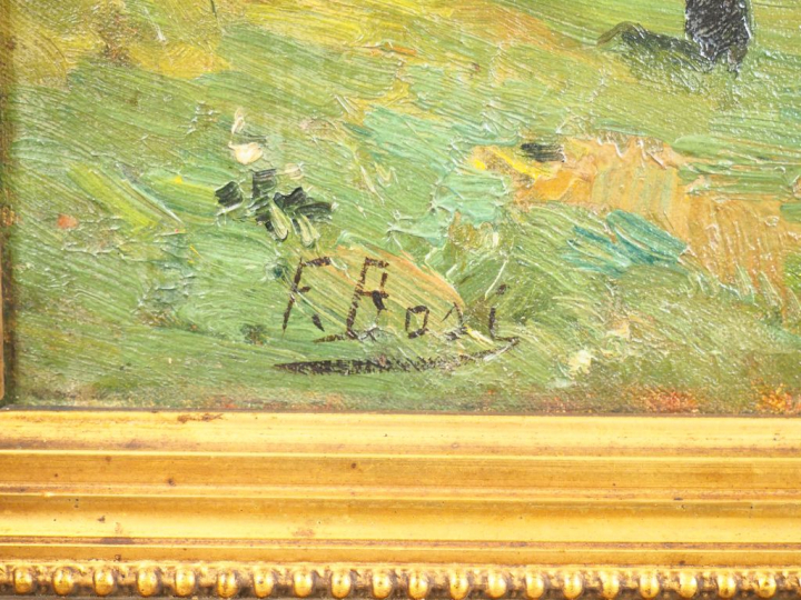 F. BOSI. "Bergers et leur troupeau". Paire d'huiles sur toile, signées