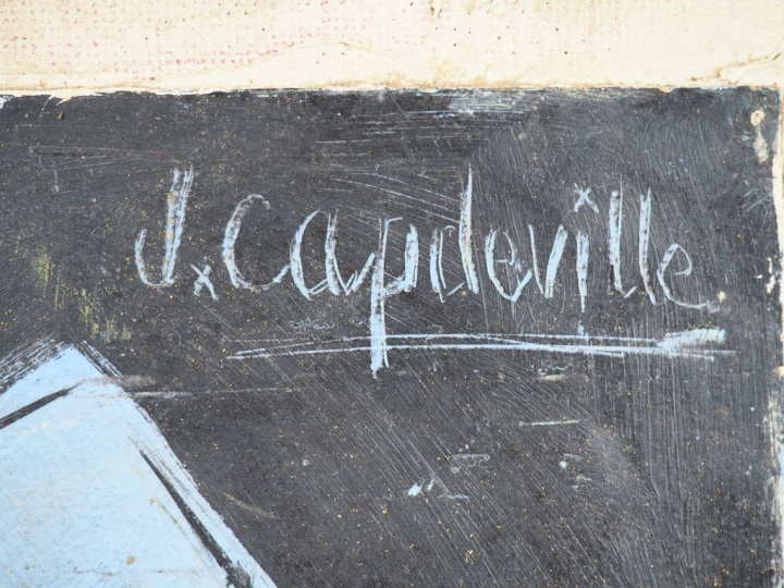 J. CAPDEVILLE. "Homme et taureau". Huile sur toile marouflée. Signée e