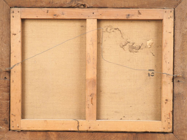 Louis DAREY. "Troupeau dans un village". Huile sur toile, signée en ba