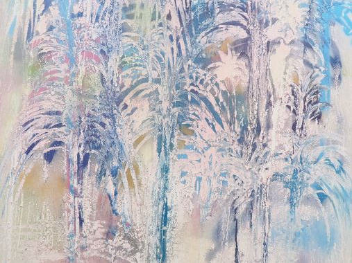 Jan DELUNAY. "Palm beach II". Huile sur toile, signée, datée et titrée