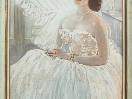 P. FILHIAUD LAVERGNE. "Portrait d'élégante". Grand pastel, signé en ba