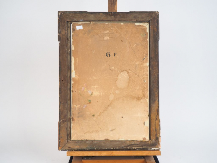 E. FLEURY. "Cour interieure". Huile sur toile, signée en bas à droite.