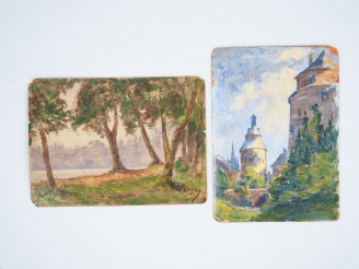 Vente aux enchères E. FLEURY. "Paysages". 2 huiles sur carton, signées en bas à droite. D