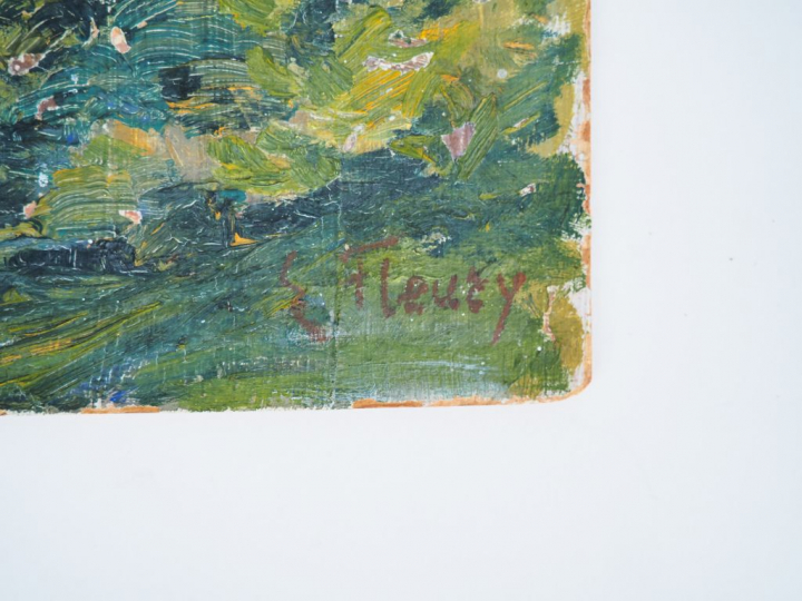 E. FLEURY. "Paysages". 2 huiles sur carton, signées en bas à droite. D