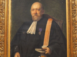 Vente aux enchères GUILLAUMEY.  "Portrait d'homme aux palmes académiques". Huile sur toil