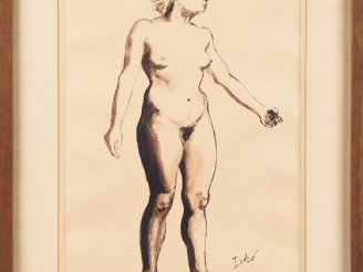 Vente aux enchères René ICHE. "Etude de nue". Dessin à l'encre, signé en bas à droite. Di