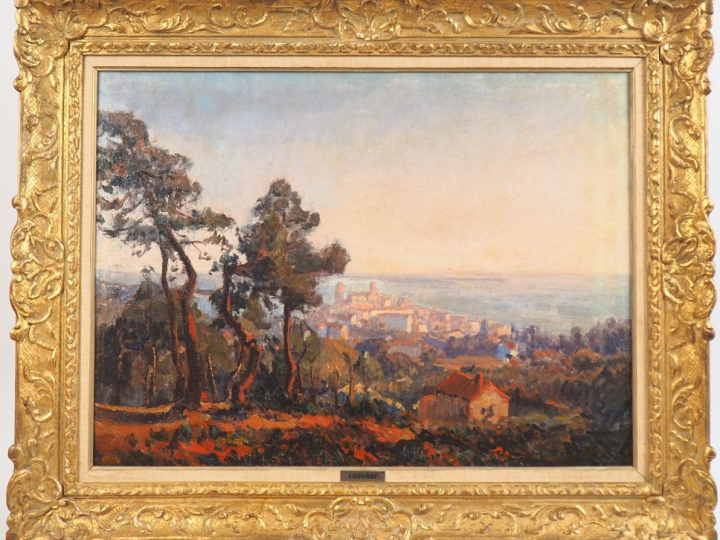Abel LAUVRAY. "Antibes, derrière les pins". Huile sur toile, signée en