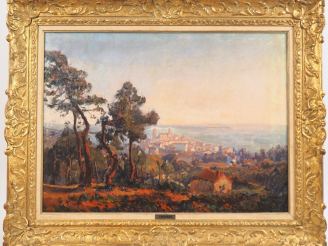 Vente aux enchères Abel LAUVRAY. "Antibes, derrière les pins". Huile sur toile, signée en