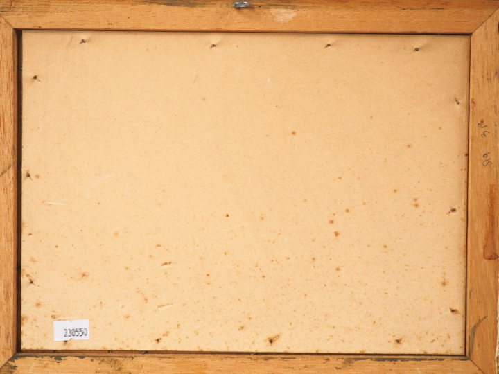 Fernand MAILLAUD. "Personnages près d'un lac". Gouache sur carton, sig