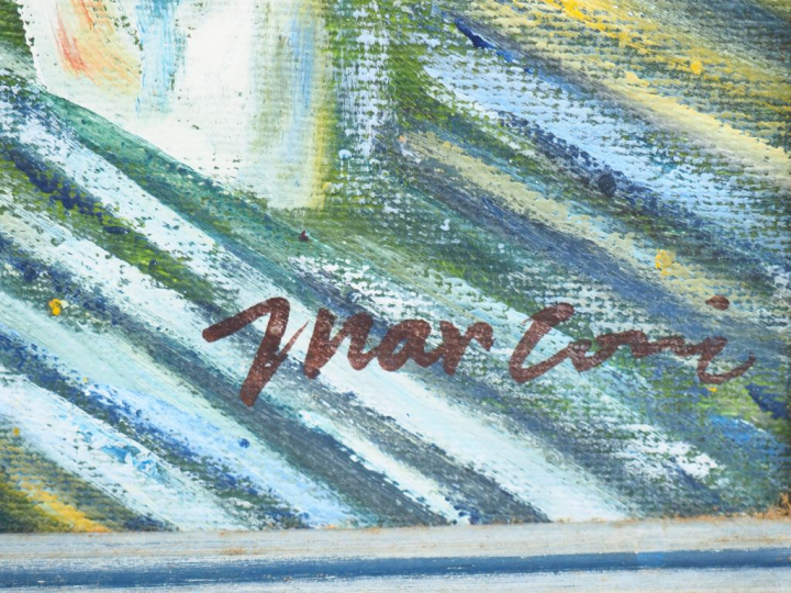 MARCONI. "Le parc fleuri". Huile sur toile, signée en bas à droite. Di