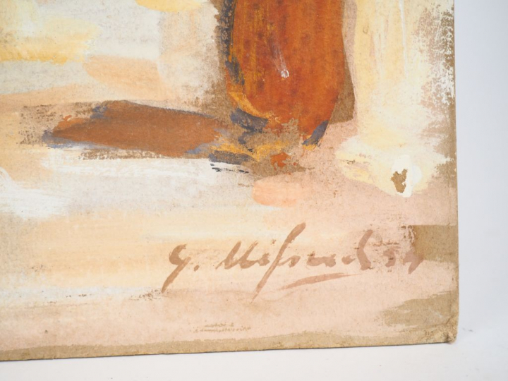 Gaëtan MIFSUD. "Village d'Afrique du nord". Huile sur carton, signée e