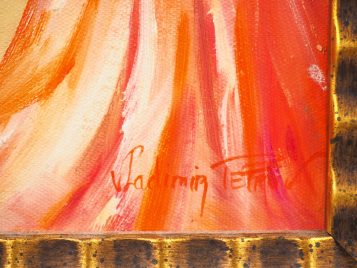 Vladimir PETROV. "Jeune fille dénudée". Huile sur toile, signée en bas