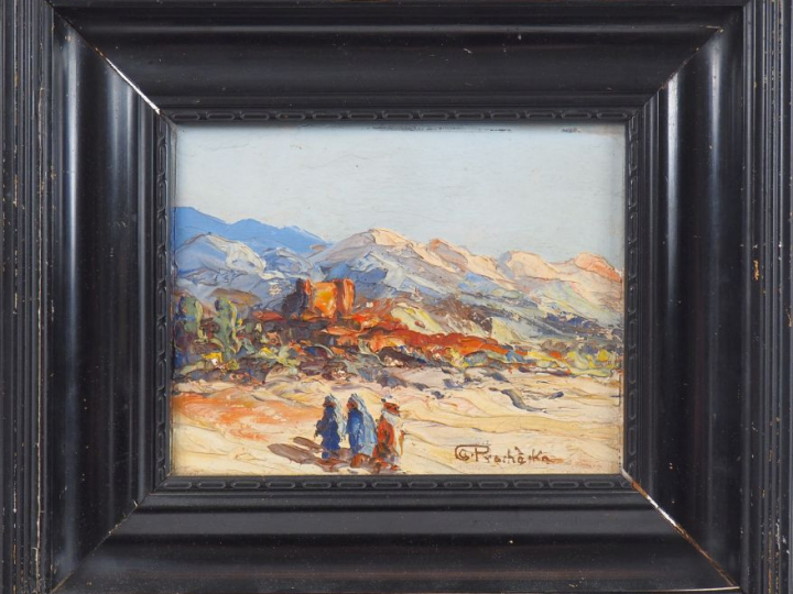 PROCHESKA. "Paysage orientaliste". Huile sur carton, signée en bas à d