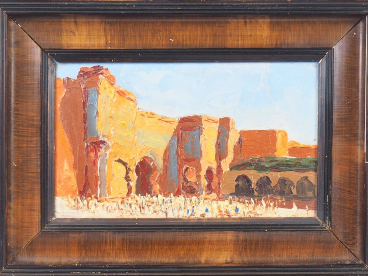 PROCHESKA. "Le souk en bas des remparts". Huile sur carton, signées en