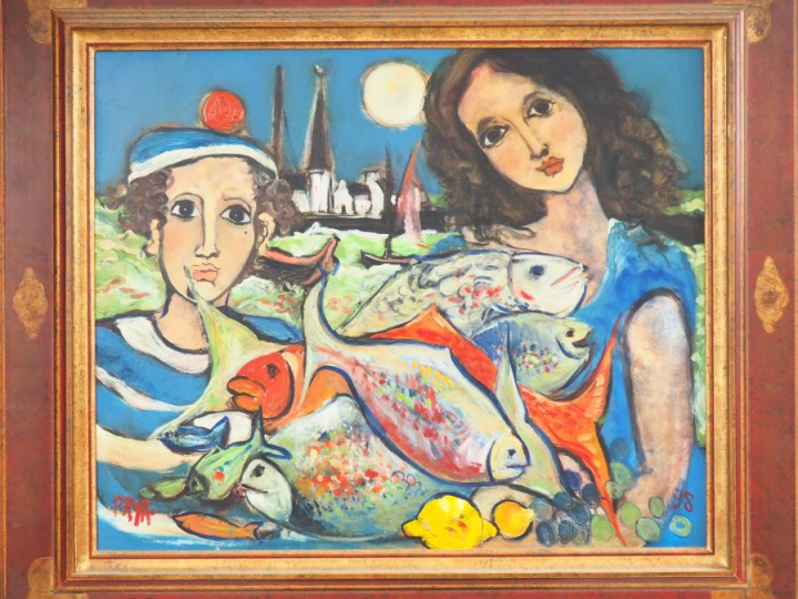 RAYA-SORKIN. "L'amour de la mer". Huile sur toile, signée en bas à gau