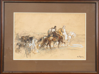 Vente aux enchères Henri ROUSSEAU. "Un caïd et son escorte". Aquarelle, tampon d'atelier 