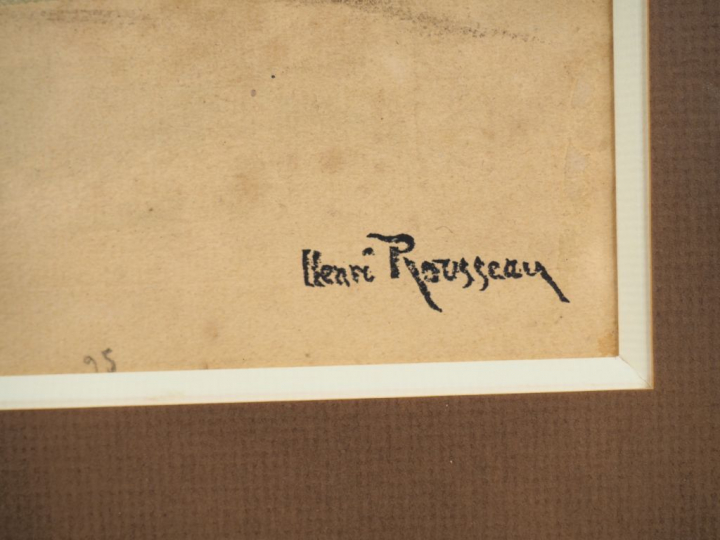 Henri ROUSSEAU. "Un caïd et son escorte". Aquarelle, tampon d'atelier 