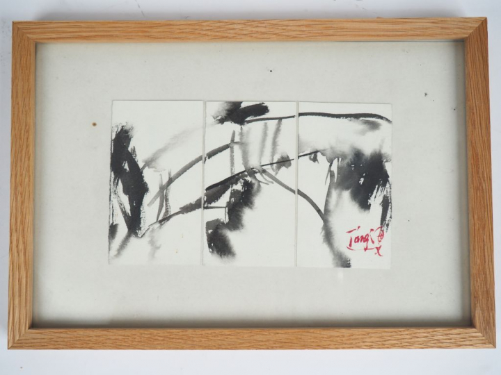 T'ANG HAYWEN. "Composition en tryptique". Aquarelle, signée en bas à d