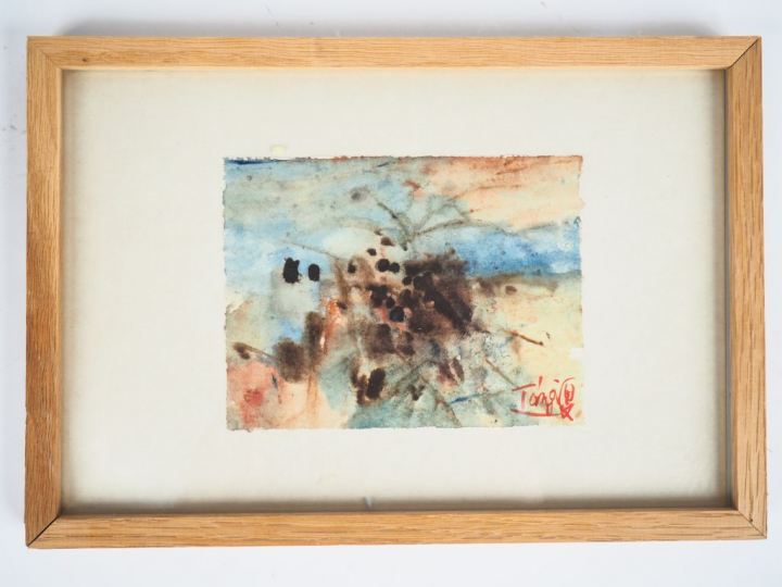 T'ANG HAYWEN. "Composition polychrome". Aquarelle, signée en bas à dro