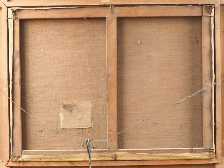 Etienne TERRUS. "Vue de village fortifié". Huile sur toile, signée et 