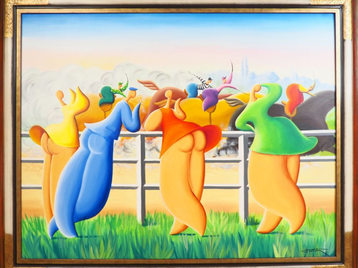 Jean-Louis TOUTAIN. "Un après-midi au champs de course". Huile sur toi