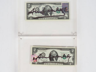 Vente aux enchères Andy WARHOL (d'après). "2 dollars (Thomas Jefferson)". 2 Estampes sign