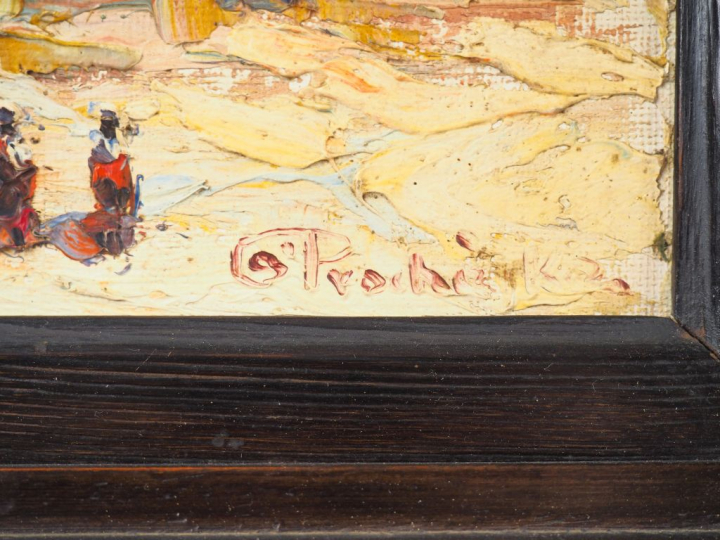 PROCHESKA. "Paysage d'Afrique du nord". Huile sur carton, signée en ba