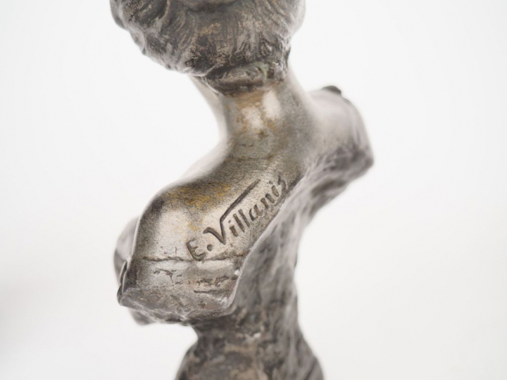 Emmanuel VILLANIS. "Sapho" et "Circé". Paire de sujets en régule argen