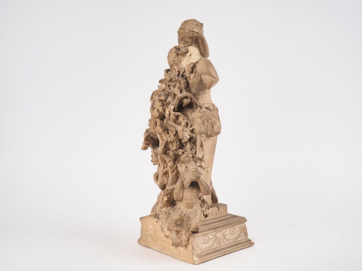 H. GISCARD. "Faunes et Nymphe". Groupe en terre cuite. Signé et daté 1