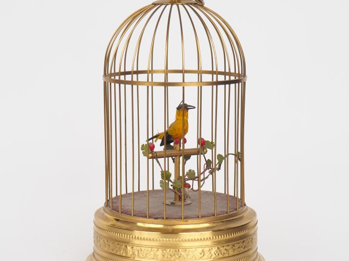 AU NAIN BLEU. Automate musical allemand "oiseau chanteur". H. 29 cm. (