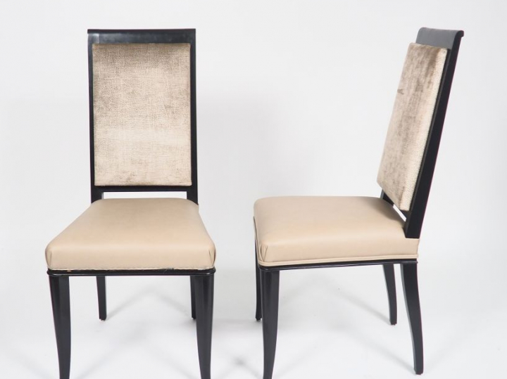 ARBUS. (dans le goût de). 6 chaises de salle à manger en bois laqué, g
