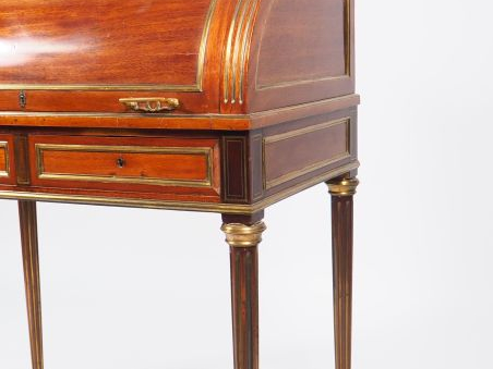 Bureau cylindre Napoléon III de style Louis XVI en acajou, dessus marb
