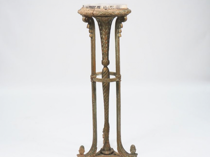 Sellette XIXème de style Louis XVI en bois laqué vert à décor de pomme