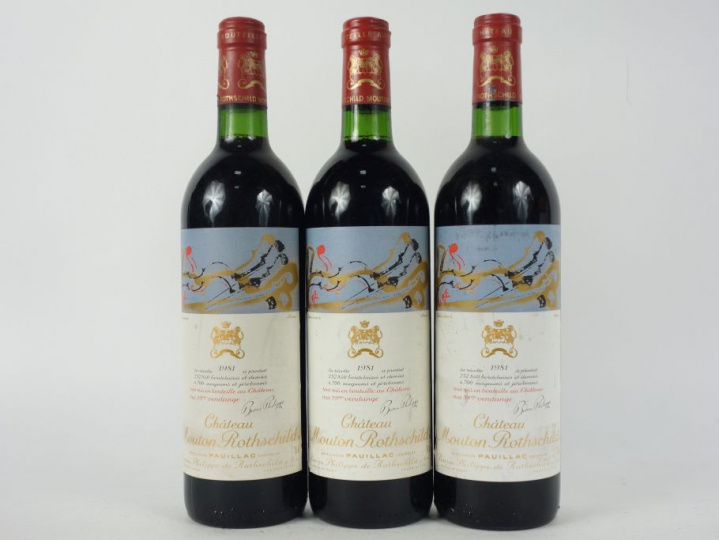 3 BOUTEILLES CHÂTEAU MOUTON ROTHSCHILD 1er GCC PAUILLAC - 1981 - BG