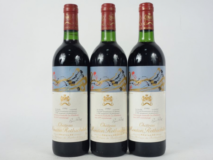 3 BOUTEILLES CHÂTEAU MOUTON ROTHSCHILD 1er GCC PAUILLAC - 1981 - BG