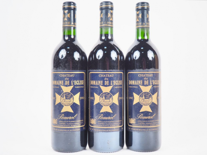 3 BOUTEILLES CHÂTEAU DU DOMAINE DE L'EGLISE POMEROL - 1990