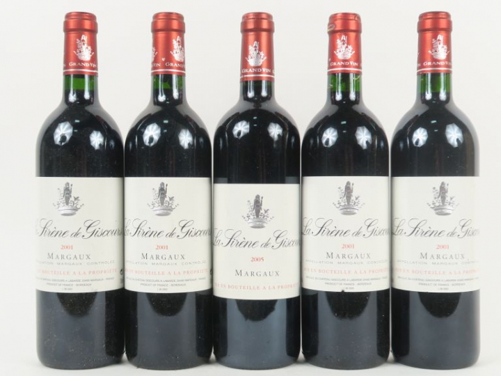5 BOUTEILLES LA SIRÈNE DE GISCOURS MARGAUX : 4 de 2001 - 1 de 2005