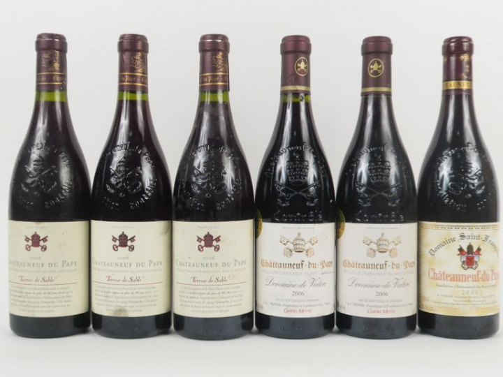 6 BOUTEILLES CHÂTEAUNEUF DU PAPE 2006 : 3 TERROIR DE SABLES RÉMY FERBA