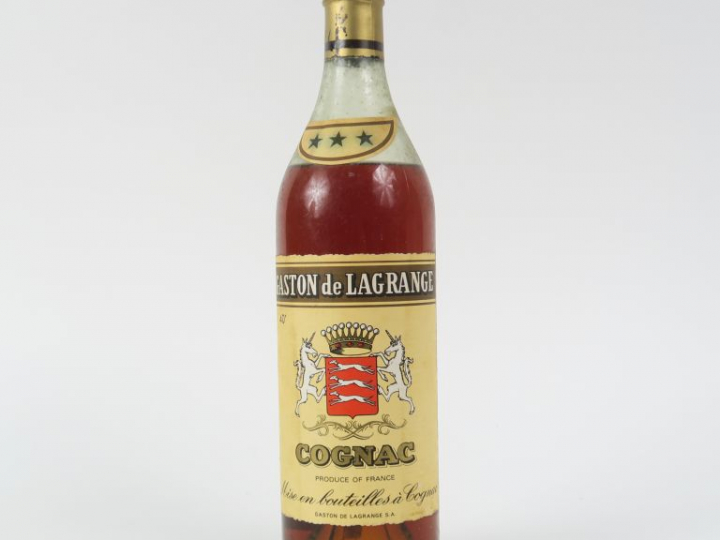 1 VIEILLE BOUTEILLE COGNAC GASTON DE LAGRANGE - CAPS ÉTAIN/NIVEAU BAS