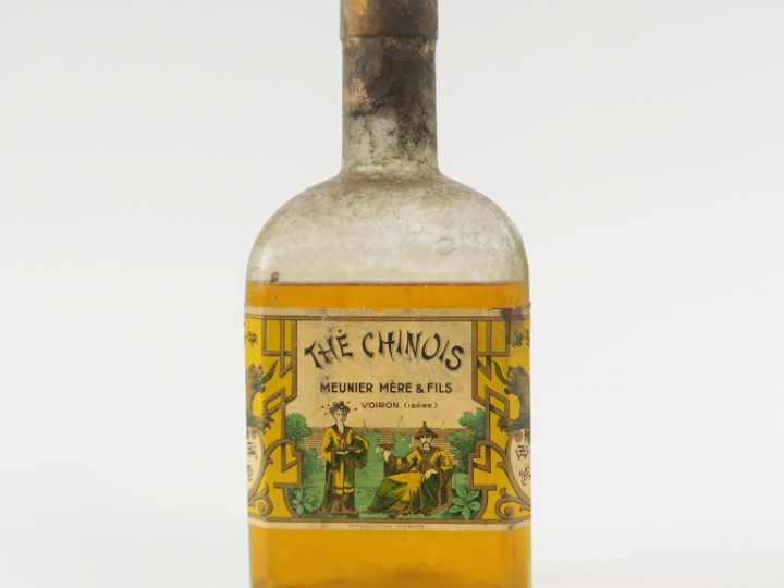 1 VIEILLE BOUTEILLE THÉ CHINOIS A. MEUNIER MÈRE   FILS - CAPS ÉTAIN/BS