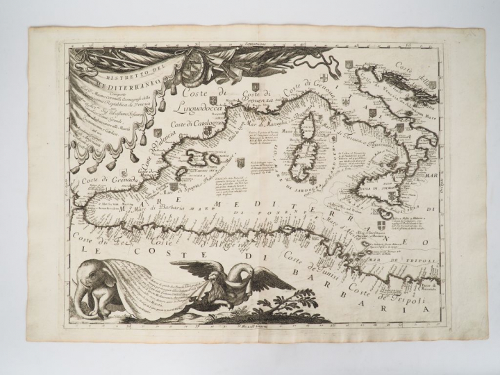 [ATLAS]. ENSEMBLE DE 7 CARTES ANCIENNES SUR LA MÉDITERRANÉE :  -	SANSO