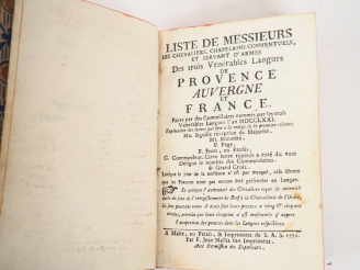 Vente aux enchères [MALTE]. LISTE DE MESSIEURS LES CHEVALIERS, CHAPELAINS CONVENTUELS, ET