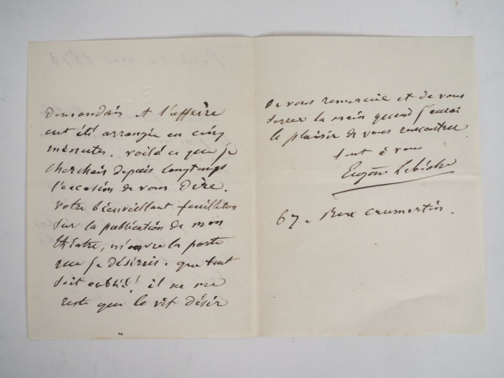 LABICHE (Eugène) (1815-1888). LETTRE AUTOGRAPHE signée. 2 page ½ sur u