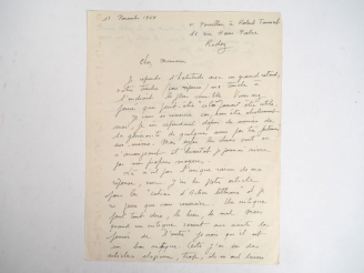 Vente aux enchères POUILLON (Fernand) (1912-1986). LETTRE AUTOGRAPHE SIGNÉE. [Paris], 15 