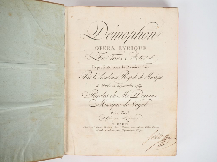 [MUSIQUE]. [VOGEL (J.-Chr.)]. DÉMOPHON. Opéra lyrique en Trois Actes r
