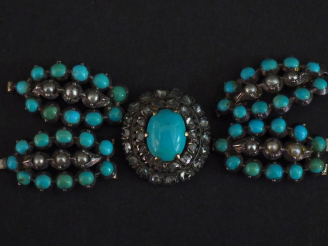 Vente aux enchères Eléments de bracelet Napoléon III en argent, turquoises, perles et dia