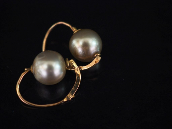 Paire de perce oreilles en or et perles. Poids tel : 1,84 g   